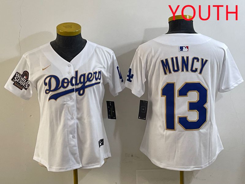Youth Los Angeles Dodgers 13 Muncy White Gold Game 2025 Nike MLB Jersey style 3